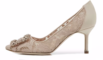 (Women) Manolo Blahnik Hangisi Lace 70 'Light Pink Lace' 9XX-0701-0017 (Women) Manolo Blahnik Hangisi Lace 70 'Light Pink Lace' 9XX-0701-0017