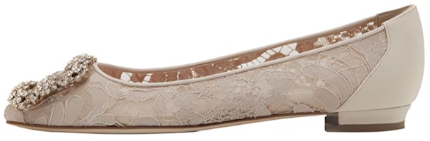 (Women) Manolo Blahnik Hangisi Lace Flats 'Pink Jewel Buckle' 9XX-0721-0014 (Women) Manolo Blahnik Hangisi Lace Flats 'Pink Jewel Buckle' 9XX-0721-0014