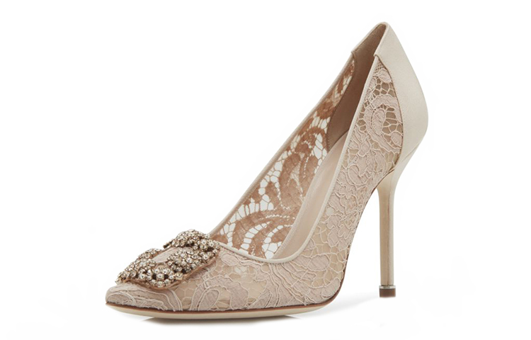 (W) Manolo Blahnik Hangisi Lace High Heel 'Pink Crystal Buckle' 圖 3