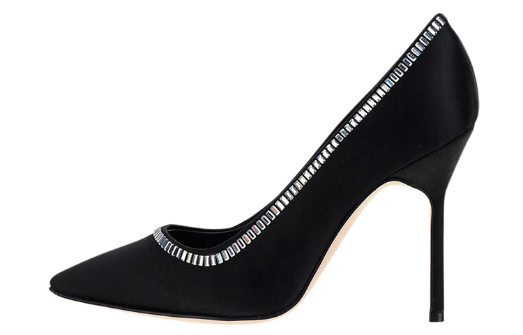 (W) Manolo Blahnik Hangisi Pointed Toe High Heels 'Black Crystal'