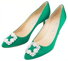 (Women) Manolo Blahnik Hangisi Pumps 'Green Crystal Buckle' 9XX-0316-0047 (Women) Manolo Blahnik Hangisi Pumps 'Green Crystal Buckle' 9XX-0316-0047