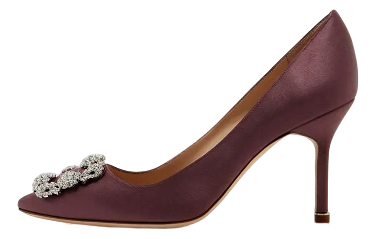 (Women) Manolo Blahnik Hangisi Stiletto Heels 'Deep Purple Jewel Buckle' 9XX-0317-0073