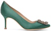 Order (W) Manolo Blahnik Hangisi Stiletto Hak 'Hijau Satin Gesper Kristal' 323-2694-0001