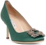 Shop (W) Manolo Blahnik Hangisi Stiletto Hak 'Hijau Satin Gesper Kristal' 323-2694-0001