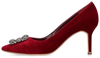 (Women) Manolo Blahnik Hangisi Stiletto Heels 'Red Satin Pointed-Toe' 319-0995-6037 (Women) Manolo Blahnik Hangisi Stiletto Heels 'Red Satin Pointed-Toe' 319-0995-6037