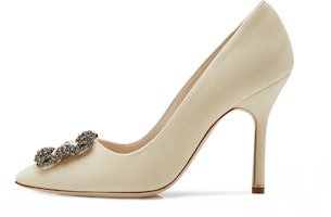 (Women) Manolo Blahnik Hangisi Velvet 'Ivory' 319-0993-0002 (Women) Manolo Blahnik Hangisi Velvet 'Ivory' 319-0993-0002