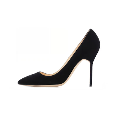 (W) Manolo Blahnik High-Heel Suede Pumps 'Black Logo'