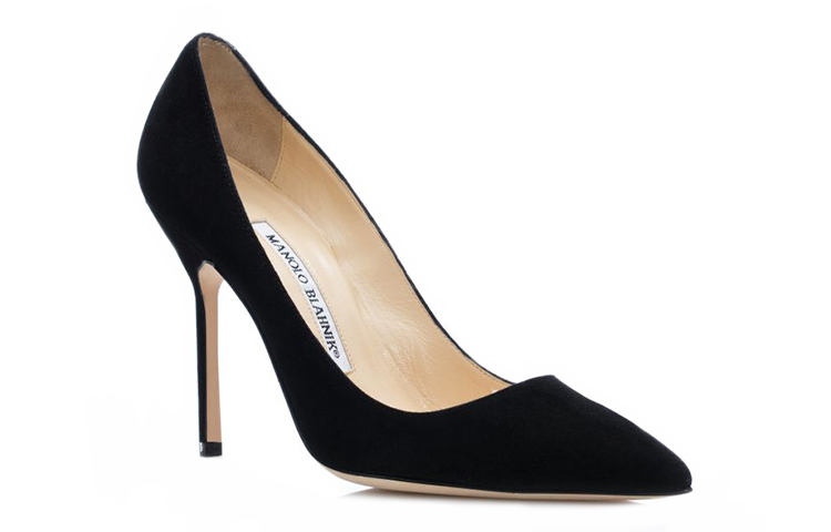 Order (W) Sepatu Hak Tinggi Suede Manolo Blahnik 'Black Logo' 9XX-0417-0016