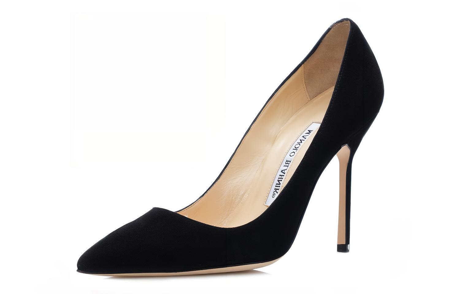 Lookbook (W) Sepatu Hak Tinggi Suede Manolo Blahnik 'Black Logo' 9XX-0417-0016