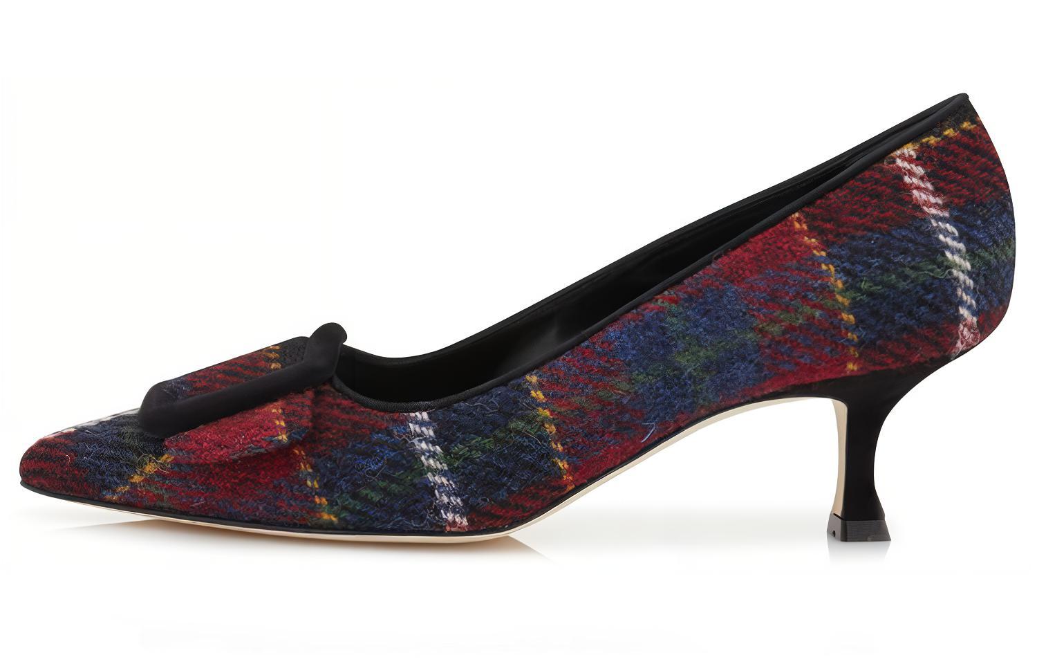 (Women) Manolo Blahnik High-Heeled Pumps 'Black Red Plaid' 322-2331-0001