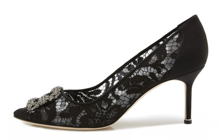 (W) Manolo Blahnik High Heel 'Black Lace Crystal Buckle'