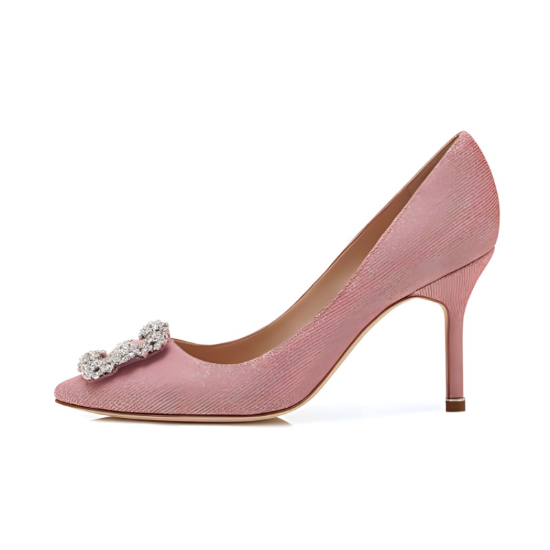 (W) Manolo Blahnik High Heel 'Pink Glitter Fabric'