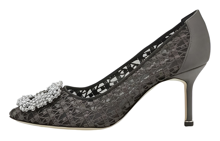 (W) Manolo Blahnik High Heels 'Dark Grey Lace & Pearl'