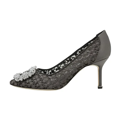 (W) Manolo Blahnik High Heels 'Dark Grey Lace & Pearl'