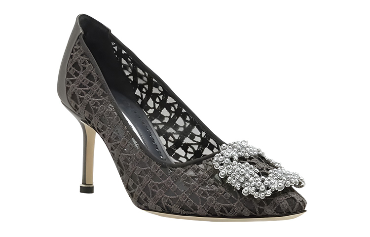 (W) Manolo Blahnik High Heels 'Dark Grey Lace & Pearl' 圖 3