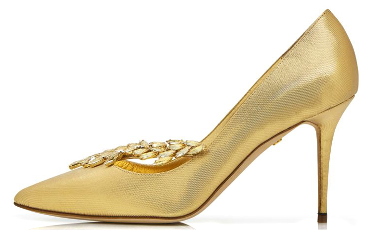 (Women) Manolo Blahnik High Heels 'Gold Fabric Jewel Buckle' 421-1108-0001