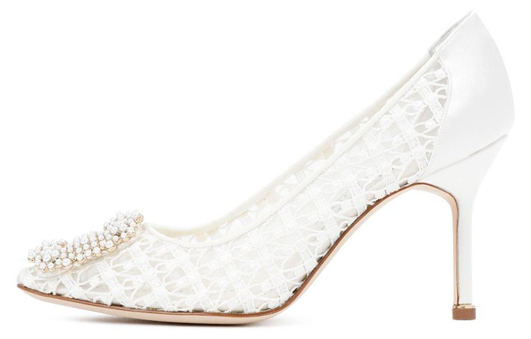 (Women) Manolo Blahnik High Heels 'Pearl Buckle White' 222-1272-IVORY