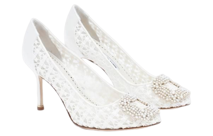 (W) Manolo Blahnik High Heels 'Pearl Buckle White' 圖 2