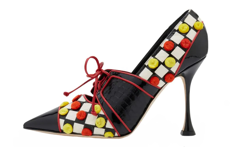 (W) Manolo Blahnik High Heels 'Snakeskin Checkered Black & White'