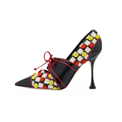 (W) Manolo Blahnik High Heels 'Snakeskin Checkered Black & White'