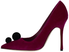(Women) Manolo Blahnik High Heels 'Velvet Burgundy with Pom-Pom Embellishment' 322-2198-5268 (Women) Manolo Blahnik High Heels 'Velvet Burgundy with Pom-Pom Embellishment' 322-2198-5268