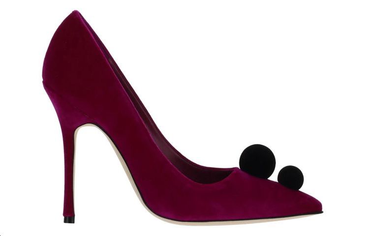 (W) Manolo Blahnik High Heels 'Velvet Burgundy with Pom-Pom Embellishment' 圖 2
