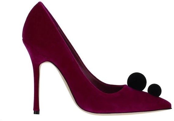 MANOLO BLAHNIK 絨面絨球裝飾細跟高跟鞋 女款 紫紅色 Order MANOLO BLAHNIK 絨面絨球裝飾細跟高跟鞋 女款 紫紅色