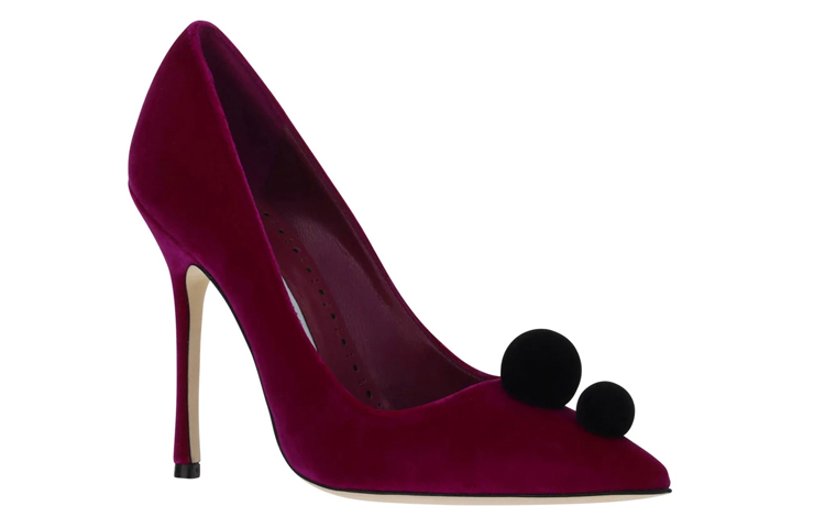 (W) Manolo Blahnik High Heels 'Velvet Burgundy with Pom-Pom Embellishment' 圖 3