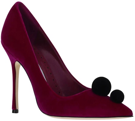 MANOLO BLAHNIK 絨面絨球裝飾細跟高跟鞋 女款 紫紅色 Lookbook MANOLO BLAHNIK 絨面絨球裝飾細跟高跟鞋 女款 紫紅色