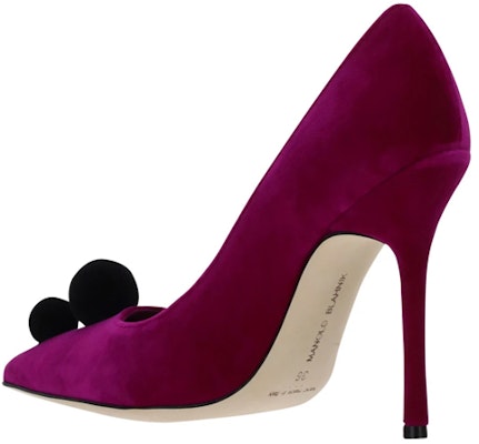 MANOLO BLAHNIK 絨面絨球裝飾細跟高跟鞋 女款 紫紅色 Shop MANOLO BLAHNIK 絨面絨球裝飾細跟高跟鞋 女款 紫紅色