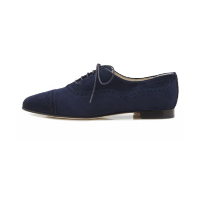 (W) Manolo Blahnik Lace-Up Flats 'Navy Velvet'