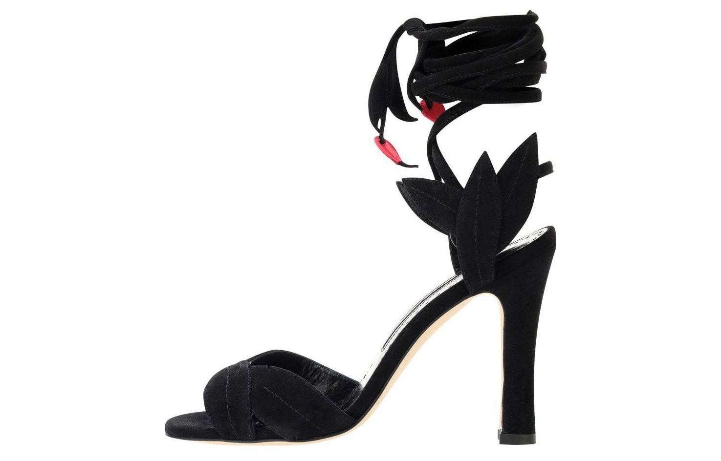 (W) Manolo Blahnik Lace-Up High Heel Round Toe Sandals 'Black'