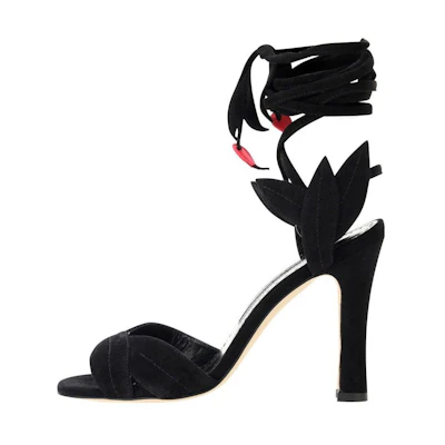 (W) Manolo Blahnik Lace-Up High Heel Round Toe Sandals 'Black'