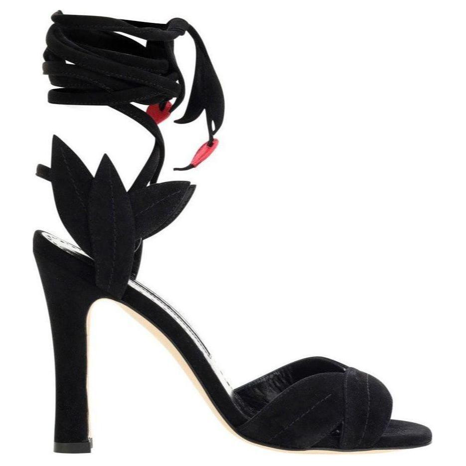 (W) Manolo Blahnik Lace-Up High Heel Round Toe Sandals 'Black' 圖 2