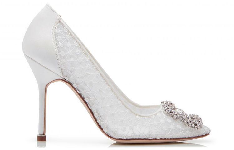 (W) Manolo Blahnik Lace Almond Toe High Heels 'White' 圖 2