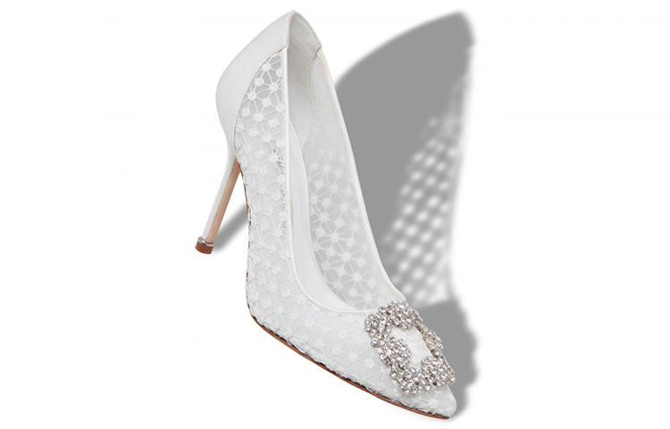 (W) Manolo Blahnik Lace Almond Toe High Heels 'White' 圖 4