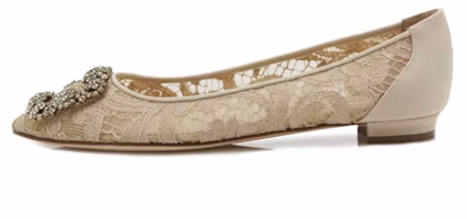 (Women) Manolo Blahnik Lace Flats 'Beige' 9XX-0623-0013 (Women) Manolo Blahnik Lace Flats 'Beige' 9XX-0623-0013