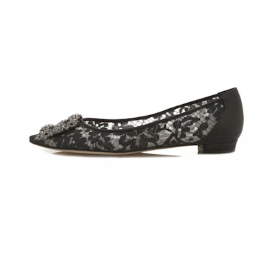 (W) Manolo Blahnik Lace Flats 'Black'