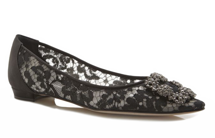 Order (W) Manolo Blahnik Sepatu Datar Renda 'Hitam' 9XX-0623-0010