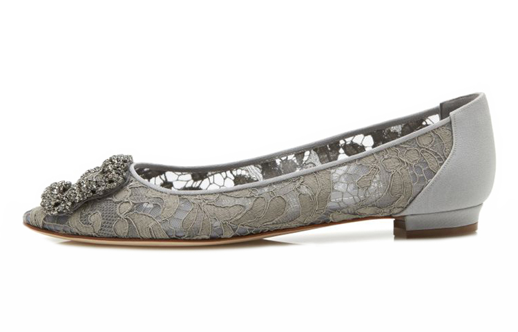 (W) Manolo Blahnik Lace Flats 'Grey'