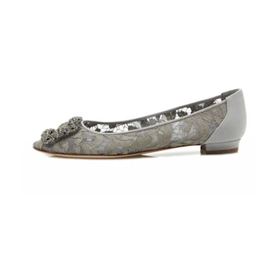 (W) Manolo Blahnik Lace Flats 'Grey'