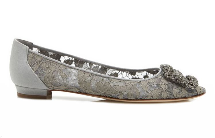 (W) Manolo Blahnik Lace Flats 'Grey' 圖 2
