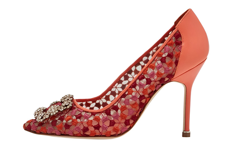 (Women) Manolo Blahnik Lace High Heel 'Orange Jewel Buckle' 221-0902-0001