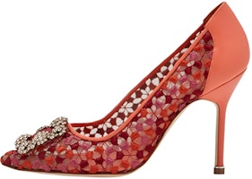 (Women) Manolo Blahnik Lace High Heel 'Orange Jewel Buckle' 221-0902-0001 (Women) Manolo Blahnik Lace High Heel 'Orange Jewel Buckle' 221-0902-0001