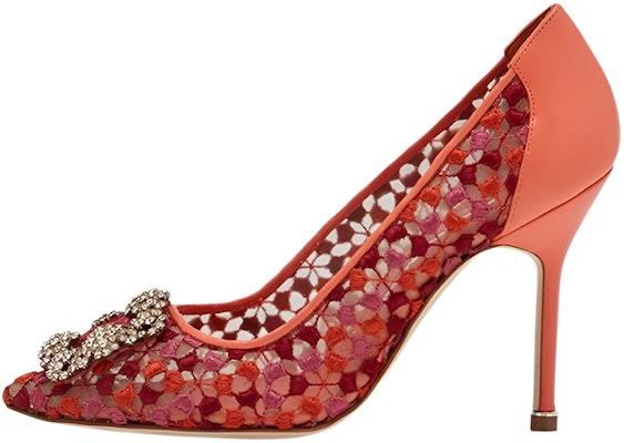 (Women) Manolo Blahnik Lace High Heel 'Orange Jewel Buckle' 221-0902-0001 Buy (Women) Manolo Blahnik Lace High Heel 'Orange Jewel Buckle' 221-0902-0001