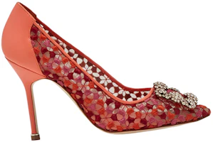 Order MANOLO BLAHNIK 珠寶釦蕾絲高跟鞋 女款 橘色