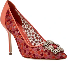 Lookbook MANOLO BLAHNIK 珠寶釦蕾絲高跟鞋 女款 橘色