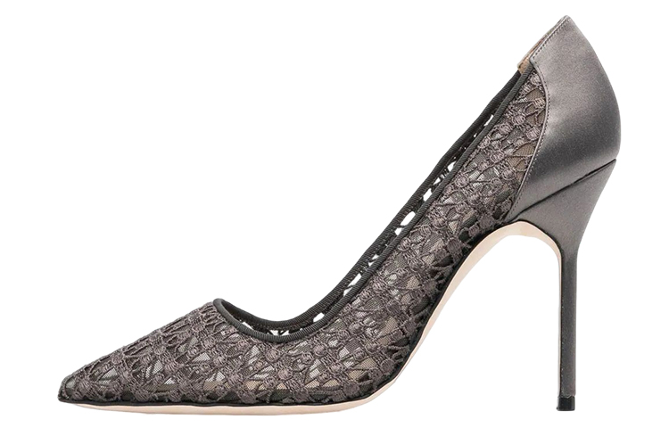 (W) Manolo Blahnik Lace Pointed-Toe Stiletto 'Grey'