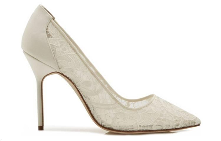 (W) Manolo Blahnik Lace Pointed Toe High Heels 'White' 圖 2