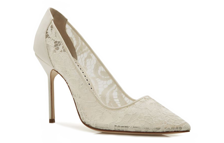 (W) Manolo Blahnik Lace Pointed Toe High Heels 'White' 圖 3